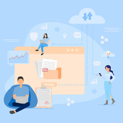 Illustration of Cloud Storage System for Business Remote Work Collaboration