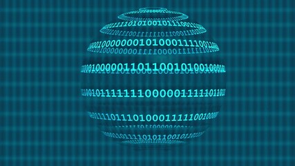 Binary computer code appears on globe shape - Powered by Adobe