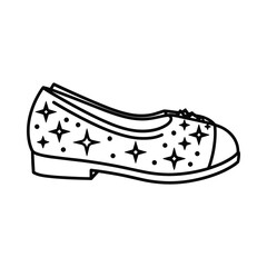 Hand drawn outline of a ballet flat shoe decorated with stars and a bow