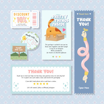 whimsical thank you card design pack for packaging insert stationery
