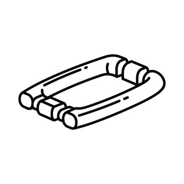 Simple black and white line drawing of a pool noodle float for swimming