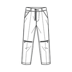 Fashion illustration of cargo pants with zipper details at the knees