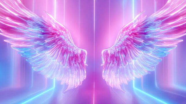 Abstract angel wings against gradient lights