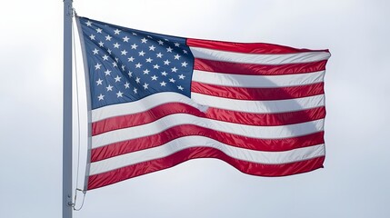American Pride: The iconic American flag waves proudly against a clear sky, symbolizing freedom, patriotism, and the spirit of the nation. 