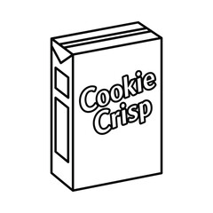 Black and white outline illustration of a cookie crisp cereal box
