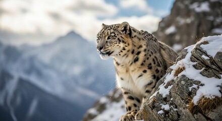 Snow Leopard Majesty - A Portrait of Wild Beauty in the Mountains.