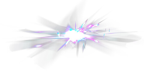 Neon crystal light leak PNG with vibrant prism flares, sharp iridescent shards and rainbow holographic refraction. Dynamic glowing abstract effect for overlays on dark or transparent backgrounds.