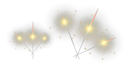 A set of glowing golden sparklers with bright sparks and warm festive light. Ideal for Christmas and New Year designs, party decorations, cards, and holiday-themed projects. PNG with transparency.