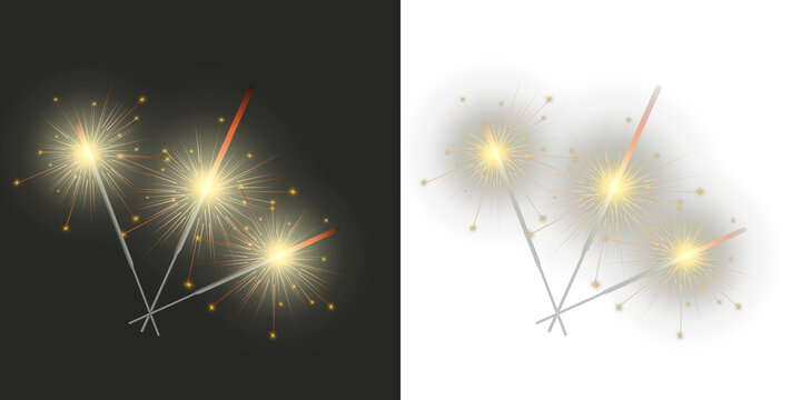 A set of glowing golden sparklers with bright sparks and warm festive light. Ideal for Christmas and New Year designs, party decorations, cards, and holiday-themed projects. PNG with transparency.