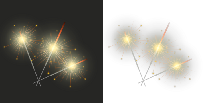 A set of glowing golden sparklers with bright sparks and warm festive light. Ideal for Christmas and New Year designs, party decorations, cards, and holiday-themed projects. PNG with transparency.