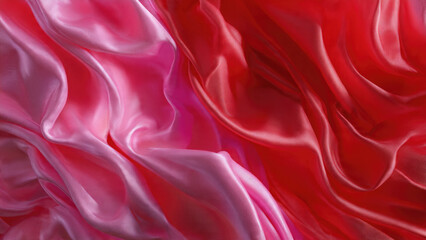 Obraz premium A beautiful abstract background featuring elegantly draped, shiny pink and red satin fabric with soft folds, creating a luxurious and vibrant textile texture.