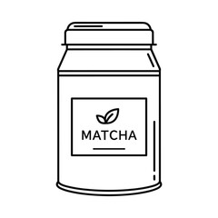 Simple line art illustration of a matcha powder container with leaves icon
