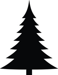 Cad drawing flat vector illustration, black silhouette Christmas tree, minimal pine shape, winter forest icon, holiday season graphic