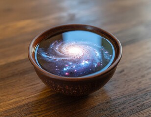 Explore the Cosmos in a Cup A captivating galaxy swirls in a bowl, inviting dreams and wonder, perfect for science, fantasy, and celestial themes