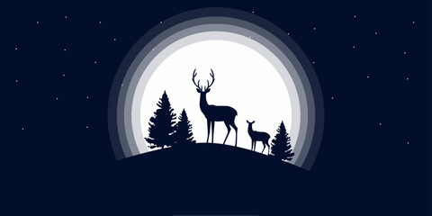 silhouette of moon over the mountains with christmas tree  dear