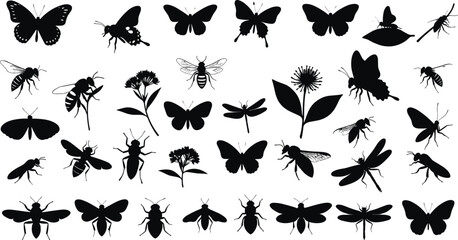 insect silhouettes insect silhouettes, flower silhouettes, butterfly icon, bee silhouette