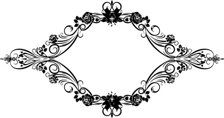 Elegant floral ornamental frame design with swirling vines and rose blossoms, perfect for luxury invitations and vintage decor projects.