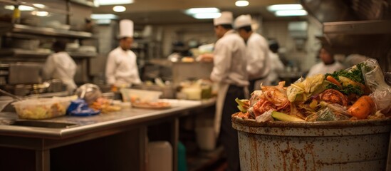 Busy Restaurant Kitchen Scene with Chefs and Food Preparation.