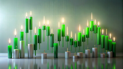 Candlestick chart with green and white candles financial market analysis investment and trading concept