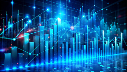 Abstract financial chart with line graph and bar chart blue futuristic background concept for stock market and investment analysis