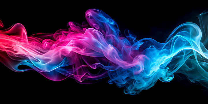 Abstract colorful smoke swirls vibrant pink and blue vapor trails on a black background perfect for backgrounds and design elements