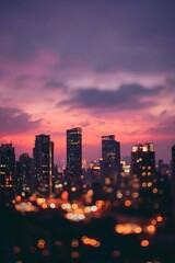 Obraz premium Cityscape at Dusk - A Vibrant Skyline Under a Colorful Sky.