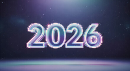 Happy New Year 2026 greeting card illustration with a bright light concept and 3D text design for a holiday celebration