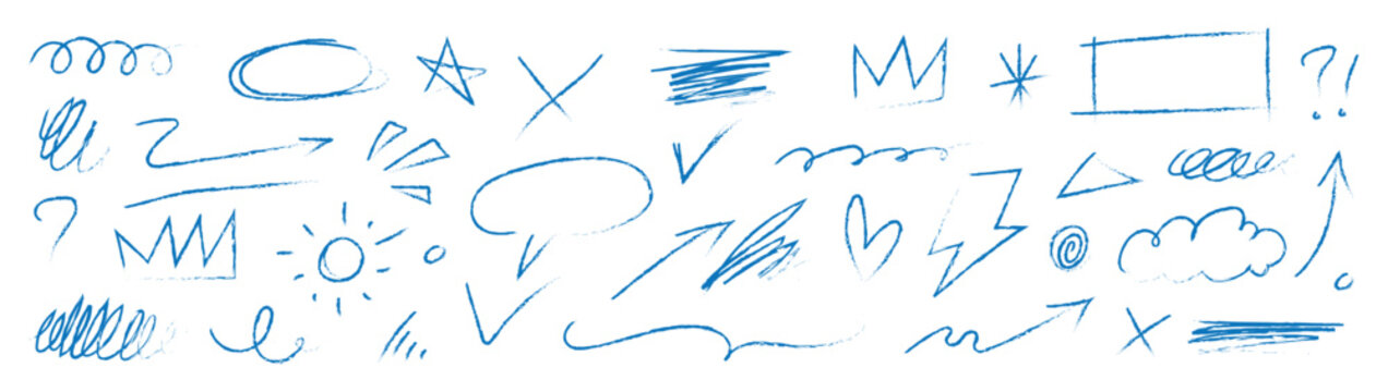 Decorative doodles sketch scribble hand drawn handmade pencil pen marker set vector graphic design illustration art for business infographic journal set pointing arrow speech bubble line outline shape