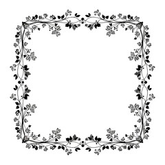 Black and white square frame with delicate vine and leaf border