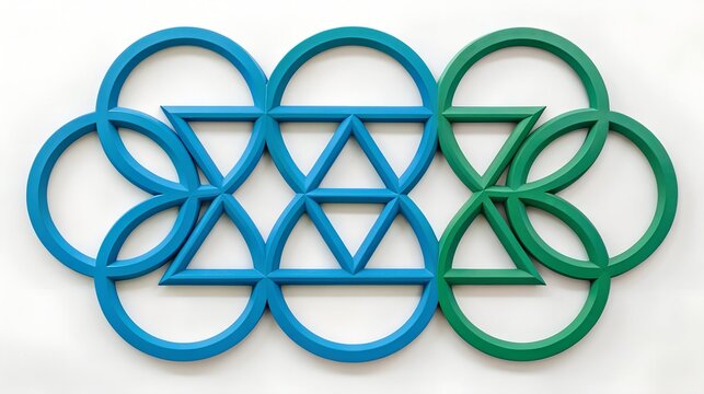 Interlocking Geometric Shapes In Blue And Green abstract