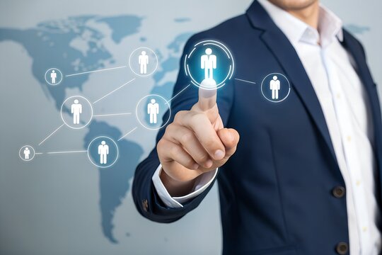 Professional Network Connecting People in Business World with a Digital Interface on a World Map