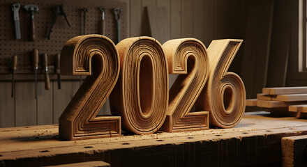Wooden number 2026 with a percent symbol on a background representing a holiday sale percentage sign illustration for the new year