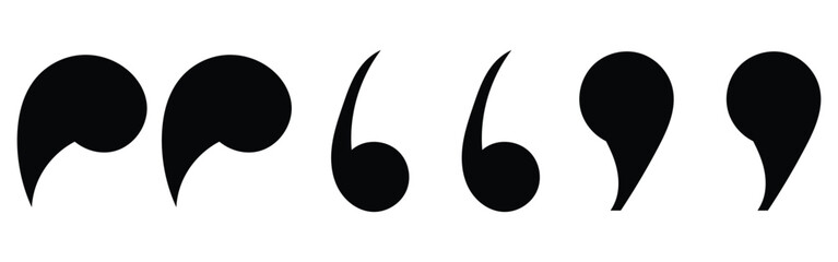 Set of different comas icons. Flat comma silhouette icons set. Black dark isolated modern inverted commas icon set on white background. Modern vintage collection of quote. EPS 10. 