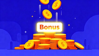 A vibrant illustration of coins cascading onto a pile, highlighted by the word "Bonus," symbolizing rewards and financial incentives.
