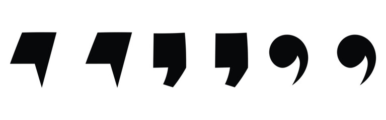 Black dark isolated modern inverted commas icon set on white background. Set of different comas icons. Flat comma silhouette icons set. EPS 10. 
