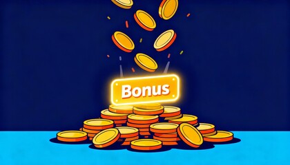 A vibrant illustration featuring a pile of coins with the word "Bonus" highlighted, symbolizing rewards or incentives in a playful design.
