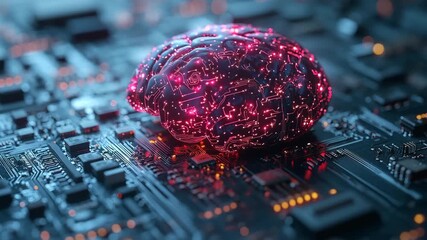 digital brain on motherboard, development of artificial intelligence - Powered by Adobe
