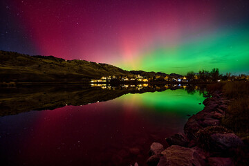 November 11, 2025 - Aurora Borealis, or Northern Lights viewed from Wonderland Lake in Boulder Colorado.