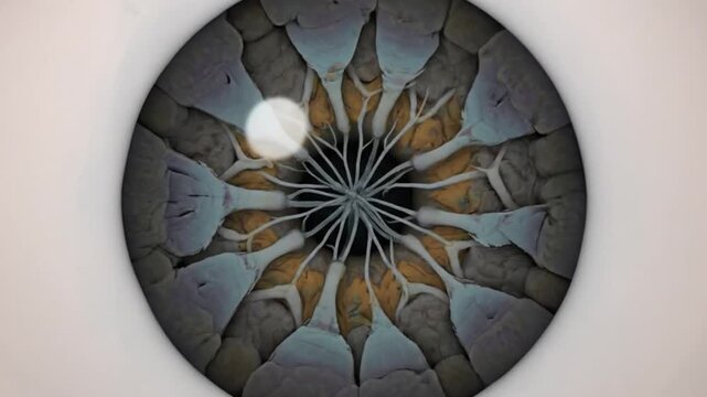 A 3D animation illustrating the progression of glaucoma and optic nerve damage