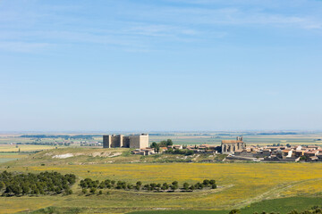 Panoramic view of Montealegre de Campos and its spectacular castle, Valladolid, Spain
