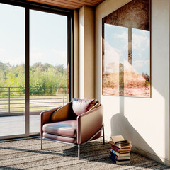 Fototapeta premium Large luxury modern bright interiors Living room mockup illustration 3D rendering image