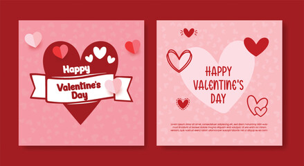 Modern Valentine’s Day Celebration Party Promo Bundle with Heart Elements, Gift Sale Advertisements, Web Banner Collection, Social Media Posts, Square Flyer and Poster Template Vector Illustration