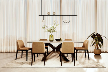 Large luxury modern bright interiors Living room mockup illustration 3D rendering image