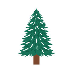 Stylized Green Pine Tree with Brown Trunk. Icy Branches Winter Tree. Snow Covered Winter Tree. Frozen Branch Winter Tree