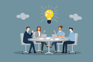 Business Team Meeting Brainstorming Idea Solution Strategy | Teamwork Collaboration Flat Vector Illustration