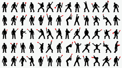 Dynamic crowd silhouettes cheering with red torches, conveying energy, unity, and passionate support, ideal for events, sports, or political movements