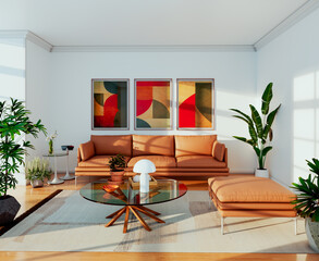 Fototapeta premium Large luxury modern bright interiors Living room mockup illustration 3D rendering image