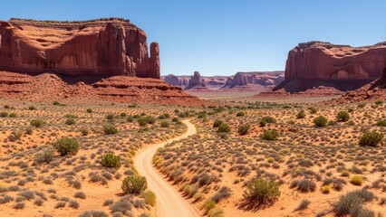 Scenic view of monument valley with red rock formations and desert landscape