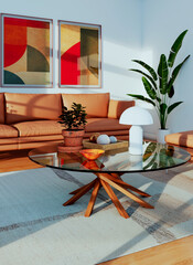 Fototapeta premium Large luxury modern bright interiors Living room mockup illustration 3D rendering image