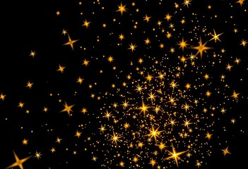 Sparkling gold stars scattered on a black background,  yellow,  texture
